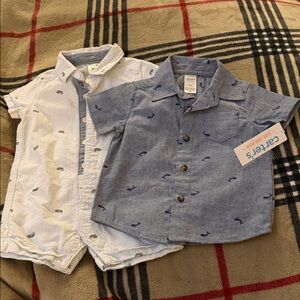 Carter's Blue and White Whale Print Button Down Shirts